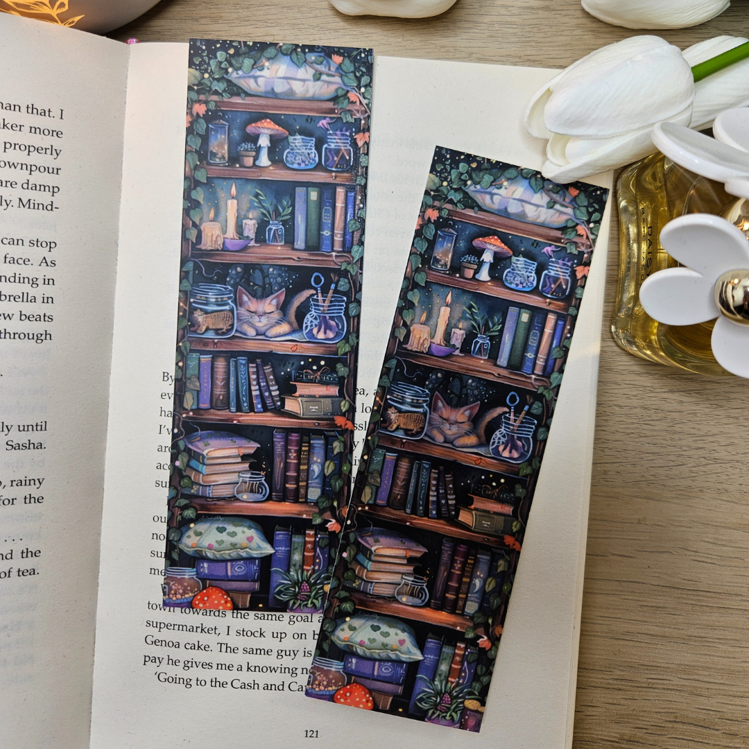 Cat on Bookshelf Bookmark