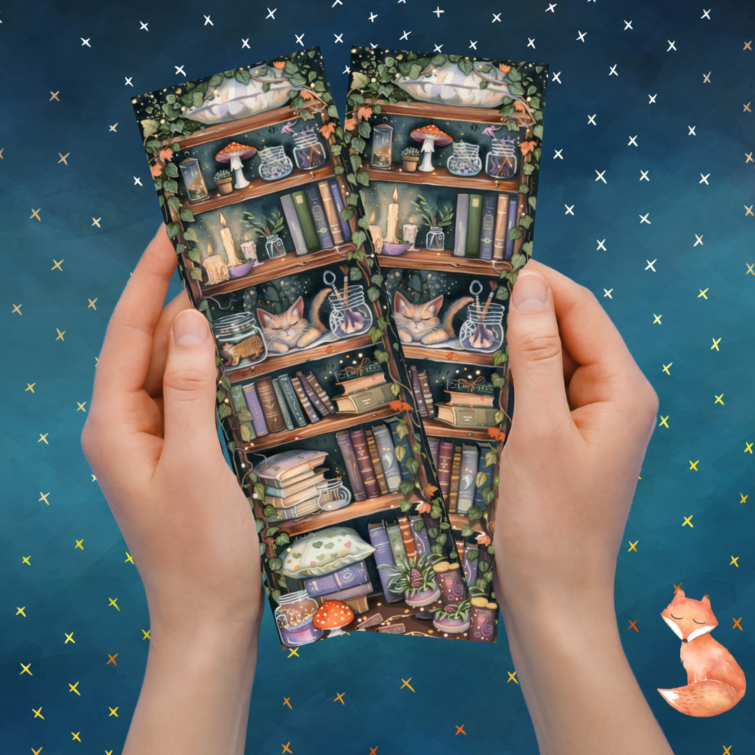 Cat on Bookshelf Bookmark