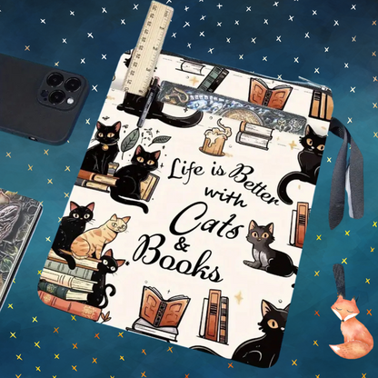 Cat Themed Book Sleeve Pouch